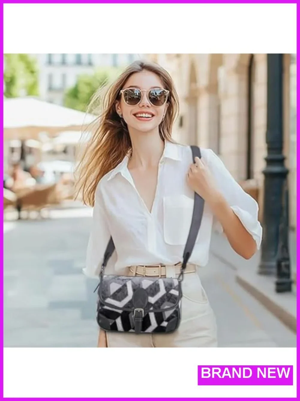 Women's Satchel Bag Crossbody with 2 Straps Zipper Closure Patchwork Handbag